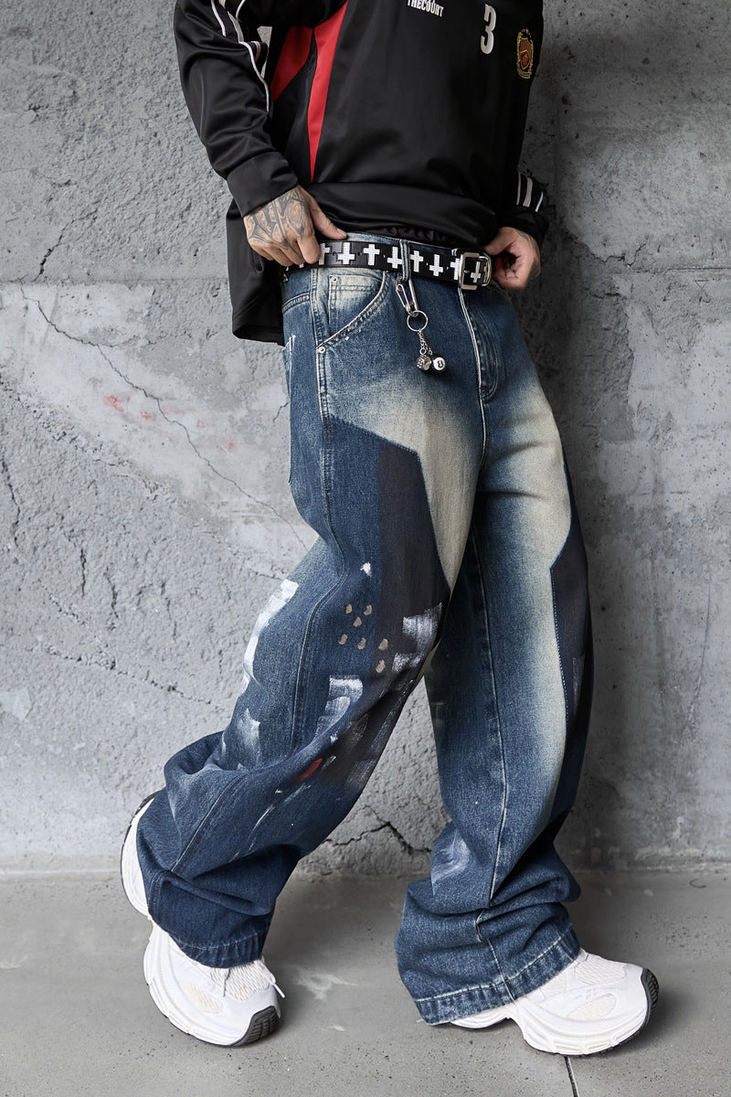 Graffiti Vibe: Hip-Hop Dyed Denim Pants – Loose Fit Street Trend