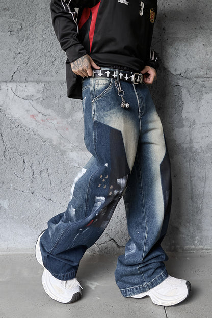 Graffiti Vibe: Hip-Hop Dyed Denim Pants – Loose Fit Street Trend