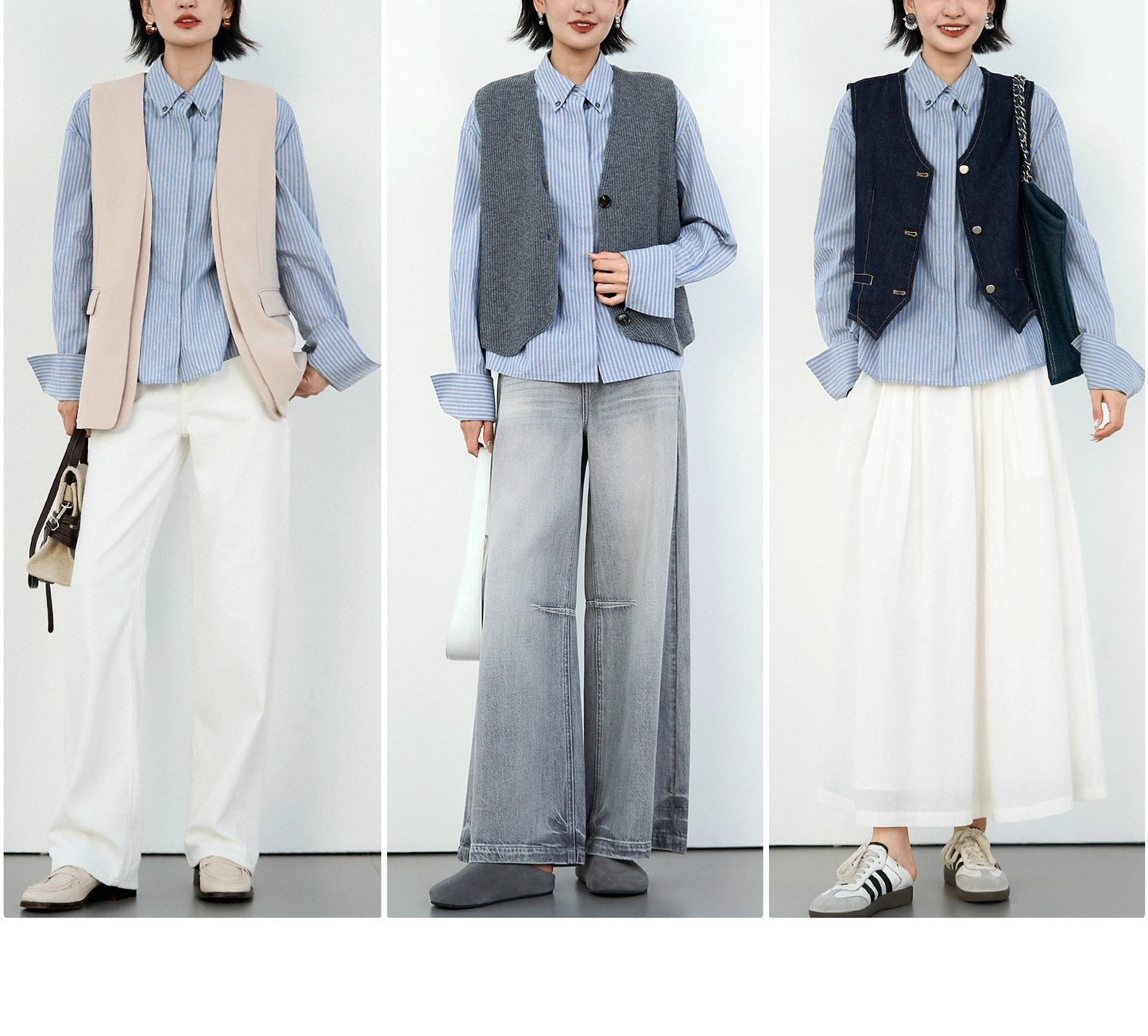 Artistic Style “Striped Overture” Slim-Fit Short-Cut Striped Shirt