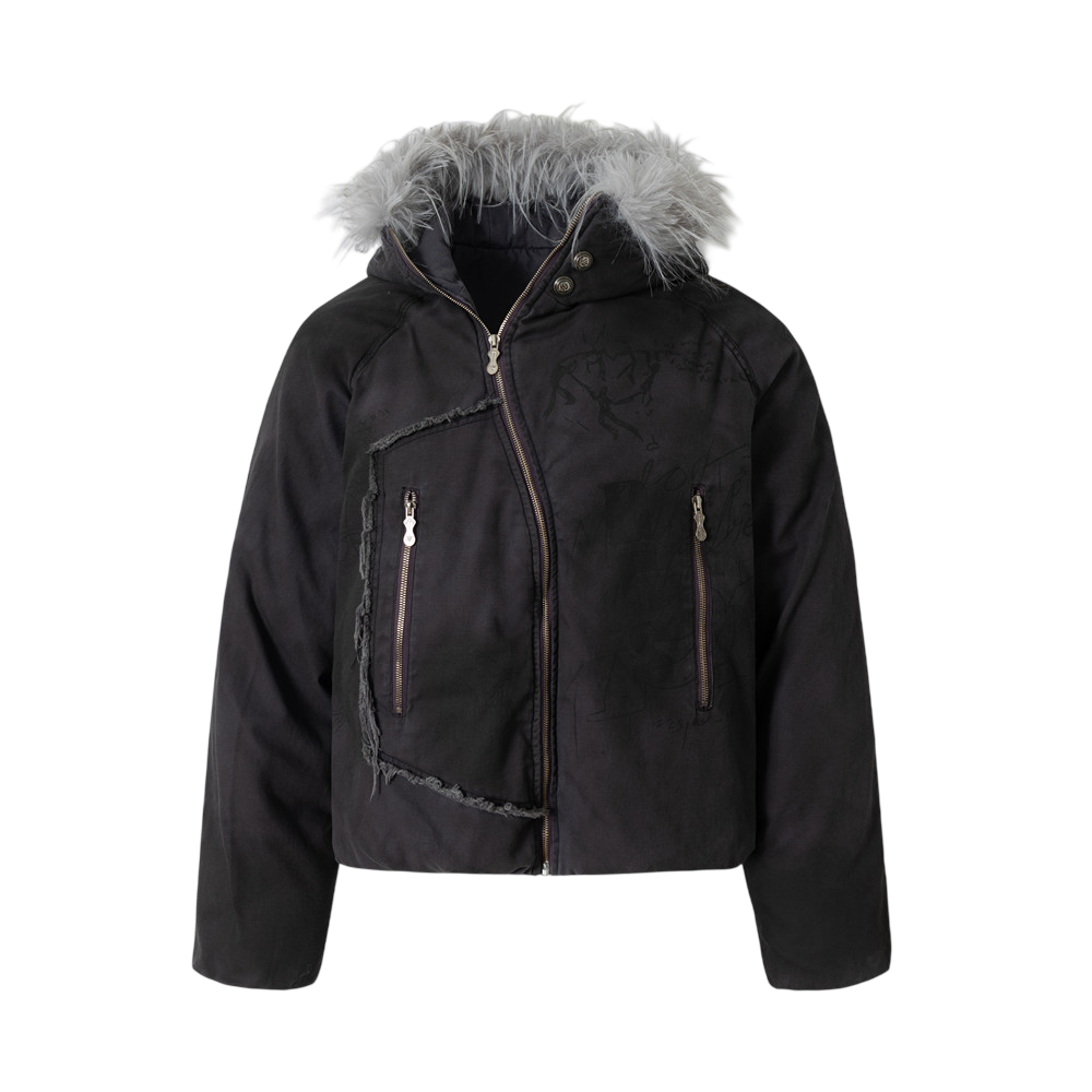 ARC CalmLayer hooded winter streetwear jacket front view with fur hood and zip closure