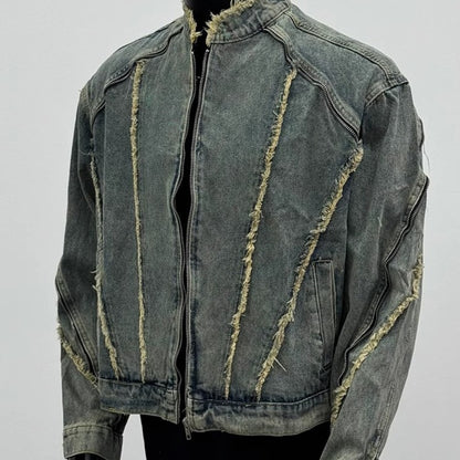 Retro Deconstruction Fringed Washed Denim Jacket – Vintage Edge, Modern Street Vibe