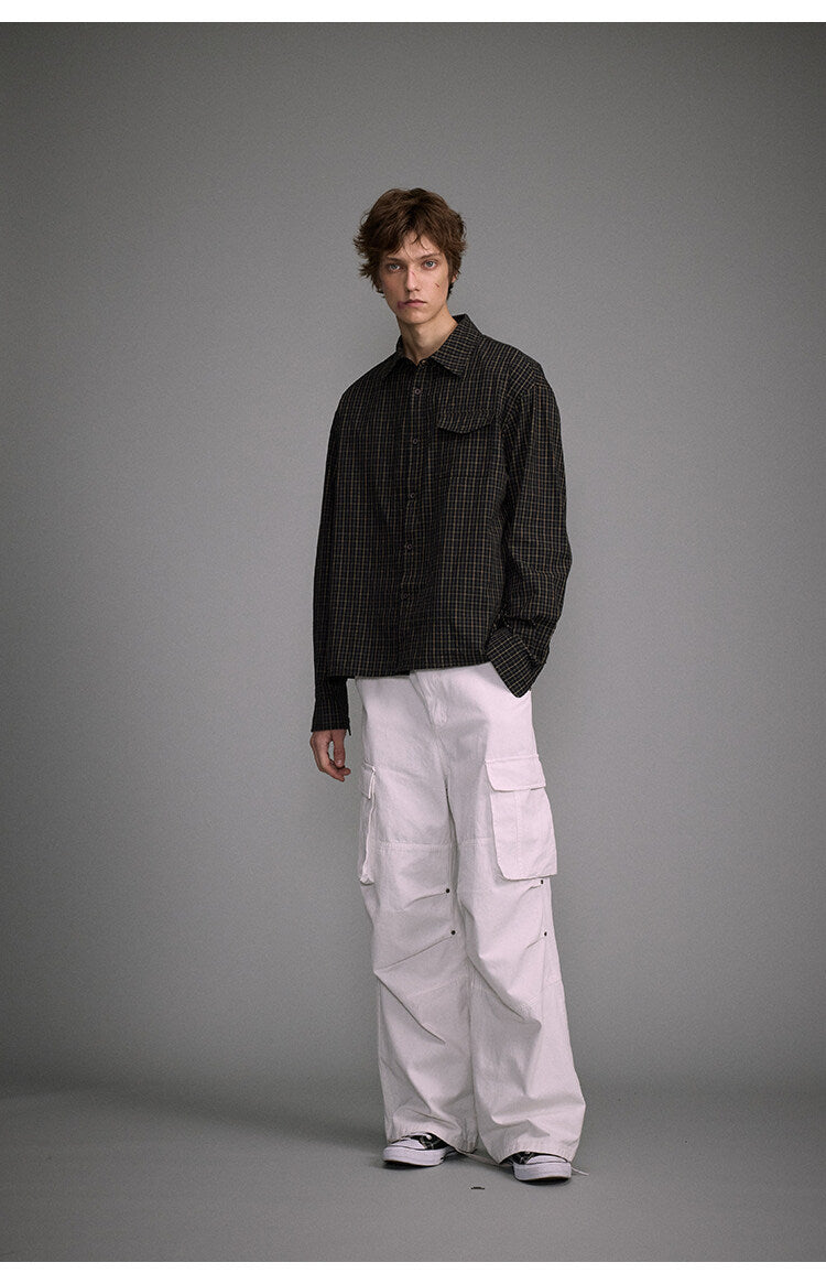 Short checkered shirt men's shirt