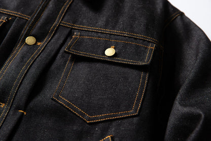 Selvedge Raw Denim Boxed Wide Jacket – Warm, Stylish & Street-Ready