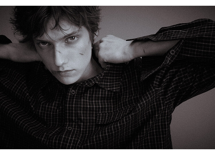 Short checkered shirt men's shirt