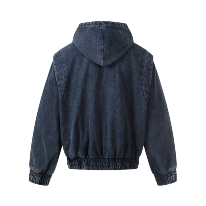 ARC DuneLock navy blue hooded streetwear jacket back view with elastic waist and relaxed structure