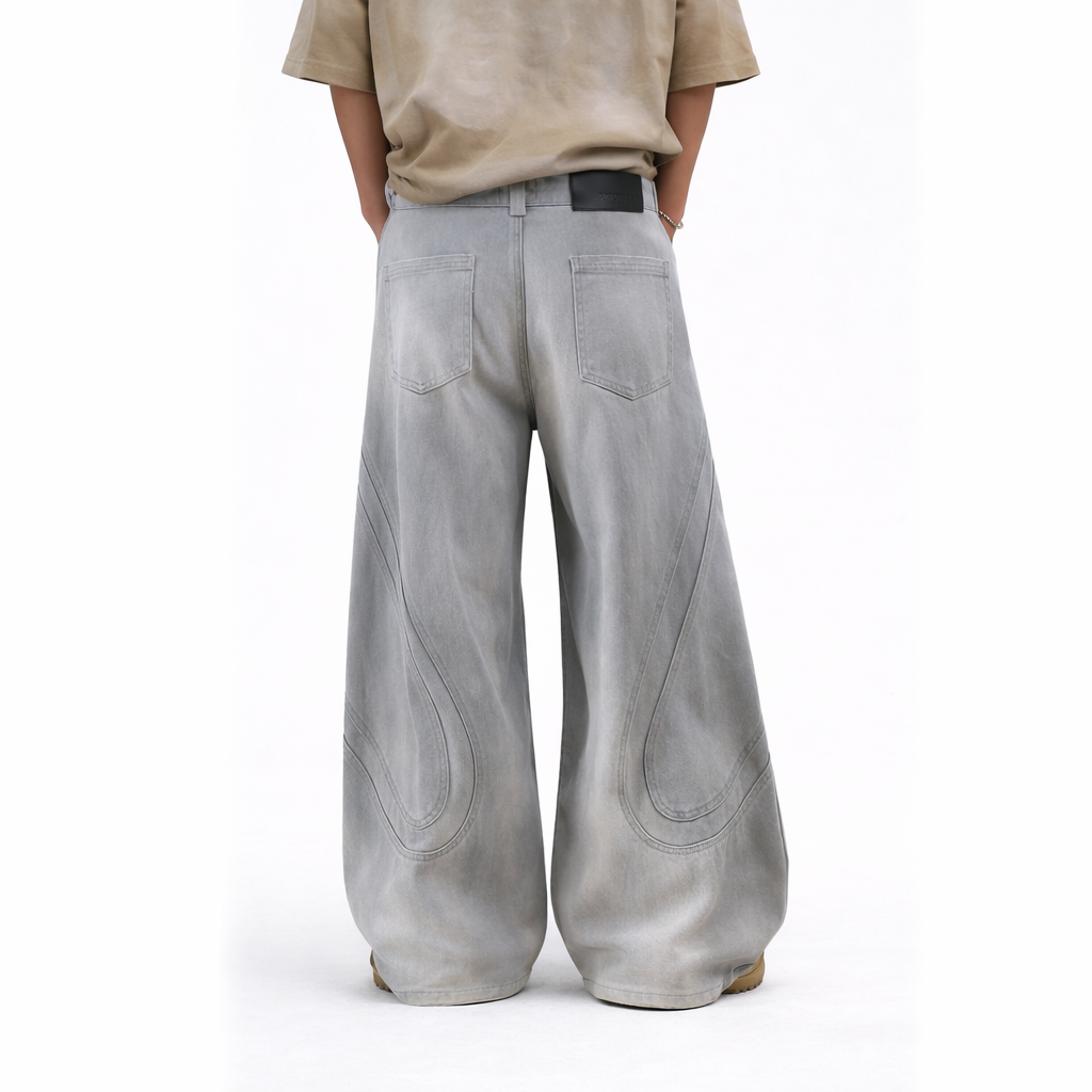 ARC MistEdge dirty white wide leg streetwear pants back view vintage loose fit denim trousers