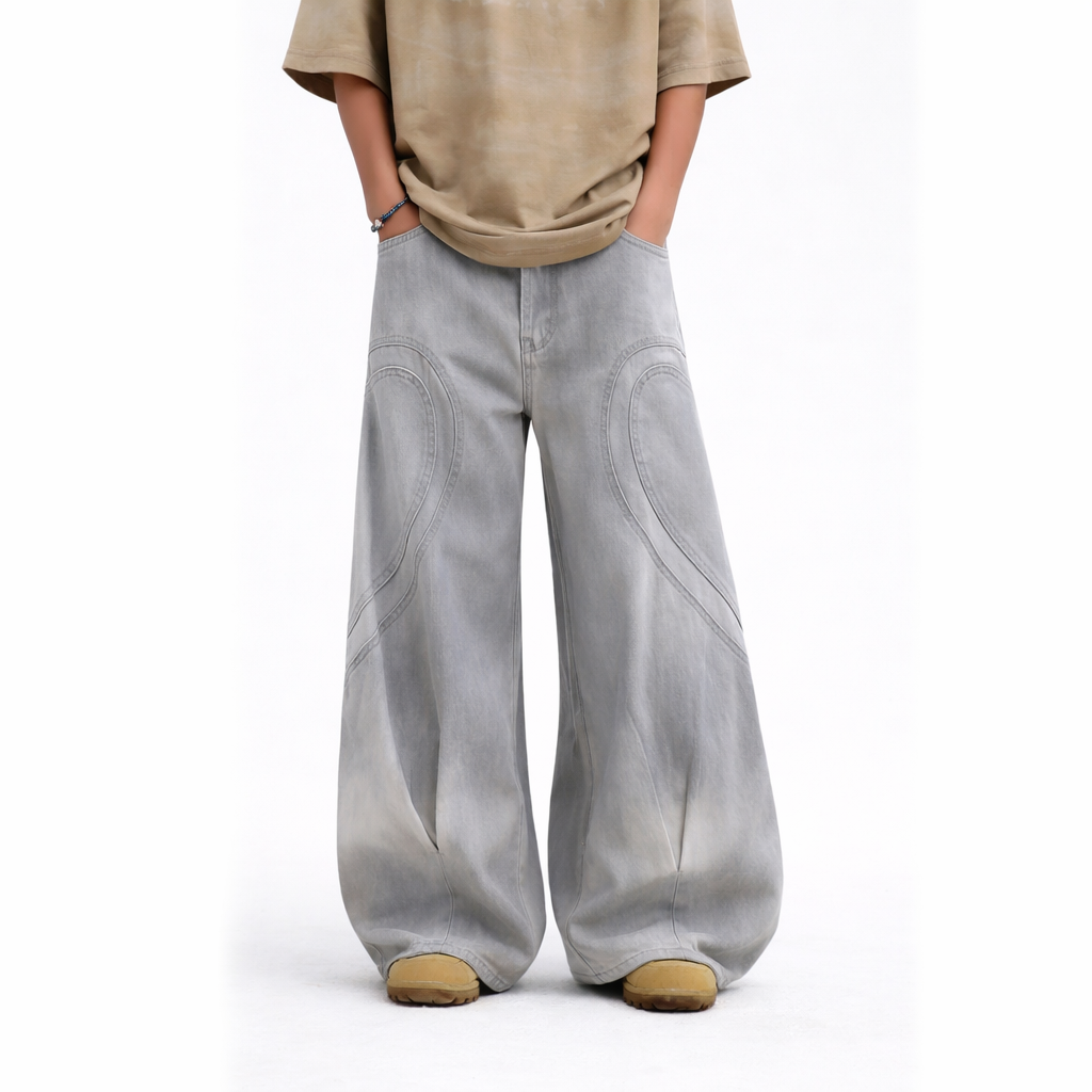 ARC MistEdge dirty white wide leg pants front view retro streetwear denim trousers relaxed loose fit