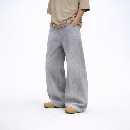 ARC MistEdge dirty white wide leg streetwear pants on model loose fit vintage washed denim style trousers