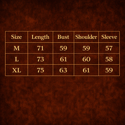 TwinStripe retro streetwear polo shirt size chart showing length bust shoulder and sleeve
