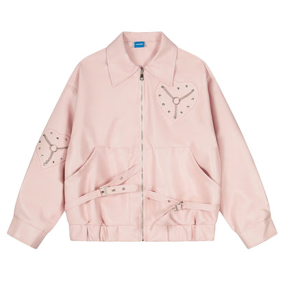 Retro punk street loose PU leather jacket motorcycle jacket