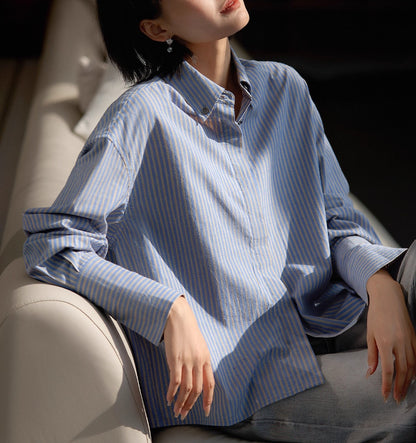 Artistic Style “Striped Overture” Slim-Fit Short-Cut Striped Shirt