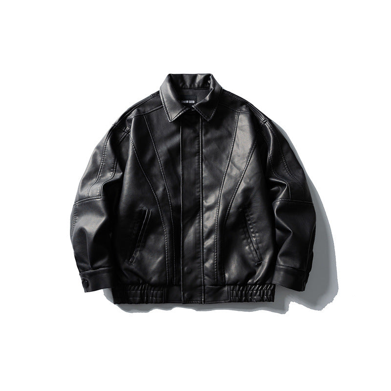 Casual Sand-Washed Heavy Work PU Leather Jacket Men and Women Motorcycle Jacket