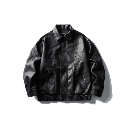 Casual Sand-Washed Heavy Work PU Leather Jacket Men and Women Motorcycle Jacket