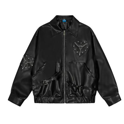 Retro punk street loose PU leather jacket motorcycle jacket