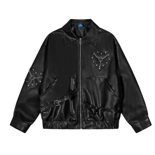 Retro punk street loose PU leather jacket motorcycle jacket