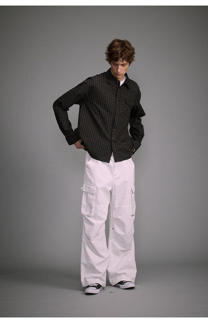 Short checkered shirt men's shirt