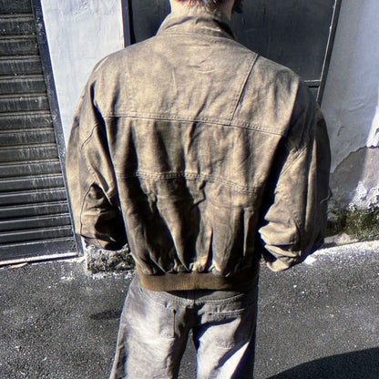 Back view of ARC ModRogue vintage brown streetwear jacket outfit oversized urban fashion look