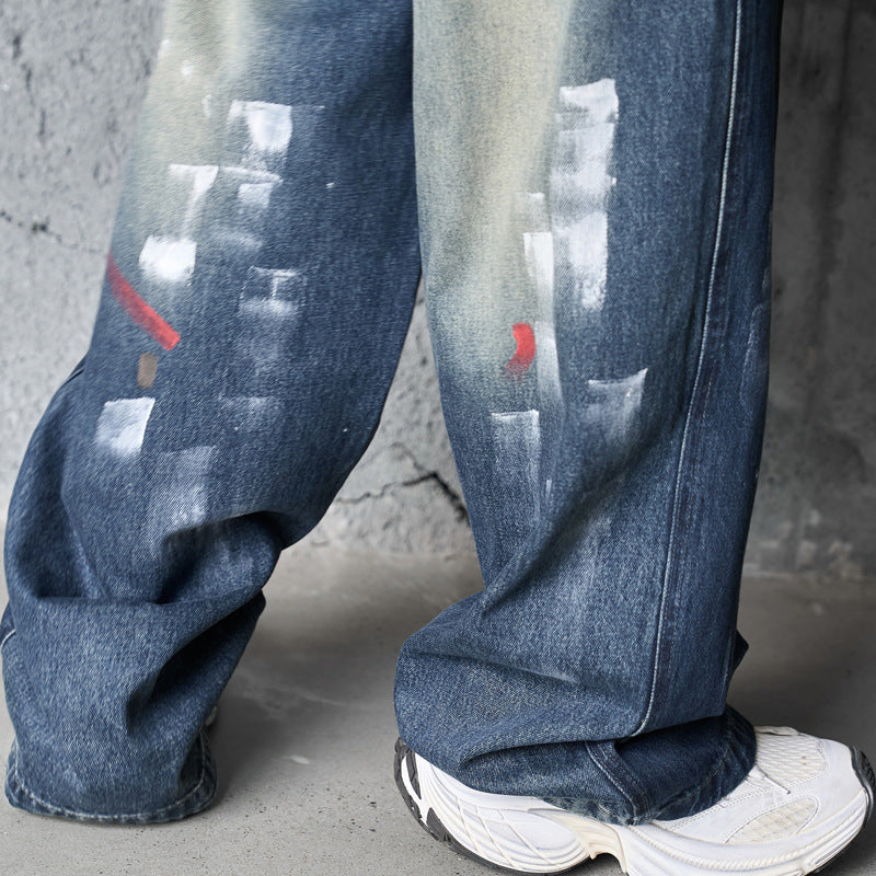 Graffiti Vibe: Hip-Hop Dyed Denim Pants – Loose Fit Street Trend