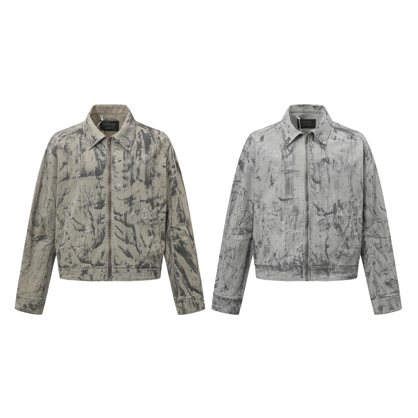 Retro Deconstruction Washed Tie-Dye Denim Jacket