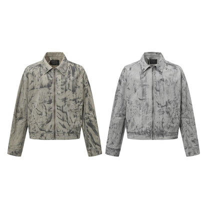 Retro Deconstruction Washed Tie-Dye Denim Jacket