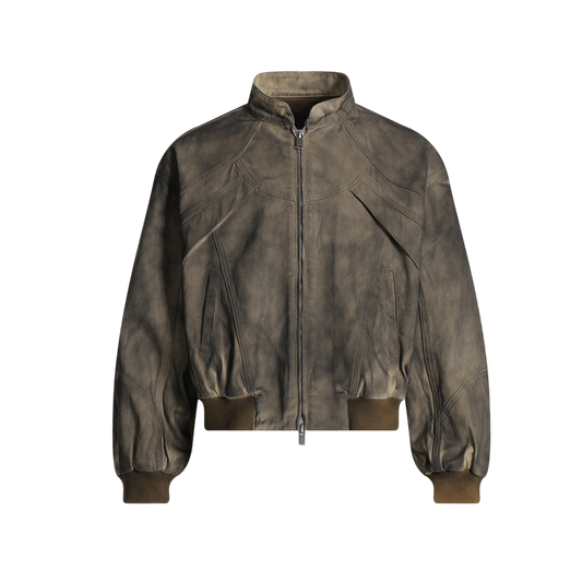 ARC ModRogue vintage brown streetwear jacket front view modern stand collar zip jacket