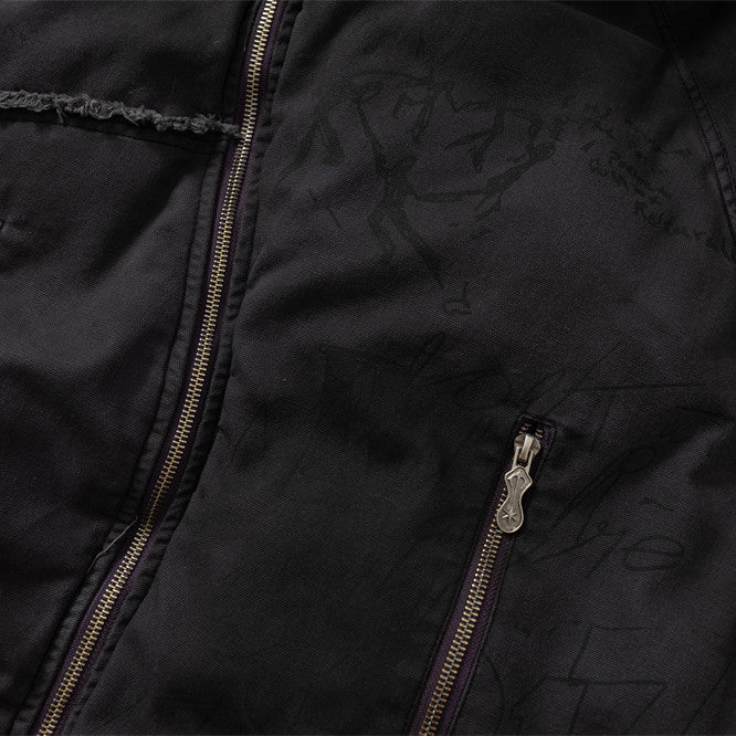 Close up detail of ARC CalmLayer winter jacket zipper pockets and cotton fabric texture