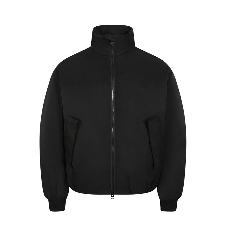 Streetwear Stand Collar Boxy Cut Quilted Coat Men's High-Street Short Loose Warm Puffer Jacket