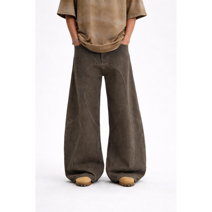 ARC DriftForm brown wide leg denim pants front view on model retro vintage washed streetwear jeans
