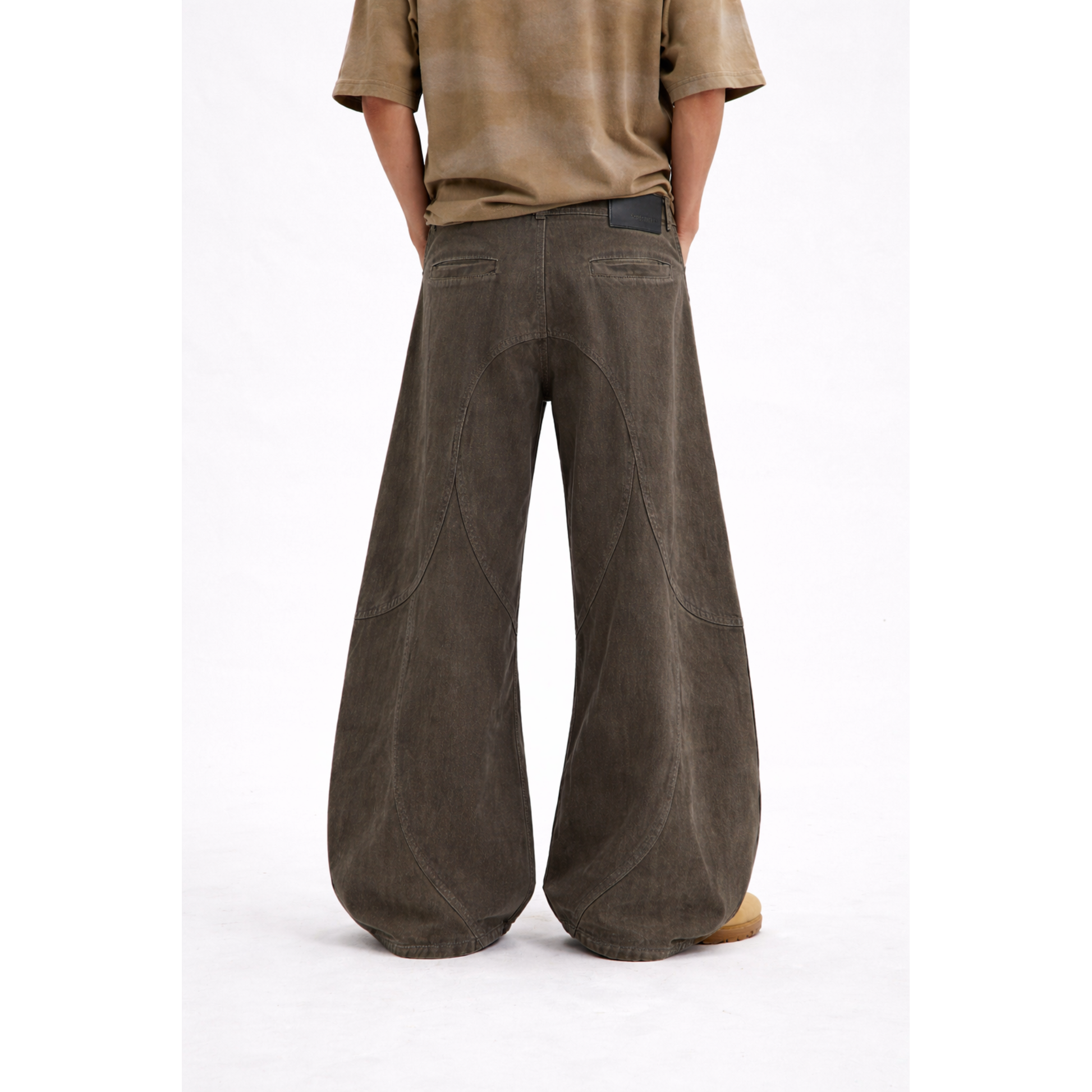 ARC DriftForm brown wide leg denim pants back view on model vintage washed streetwear jeans relaxed fit